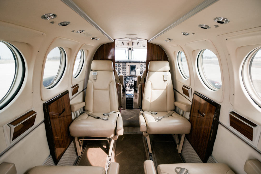 interior leather seats of private plane